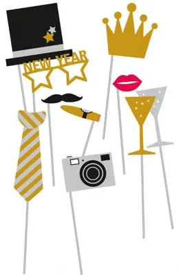 Produktbild von Silvester Photobooth Set - 10-teiliges Party-Zubehör - Einheitsgröße