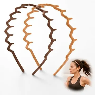 Produktbild von 2 gewellte Zickzack-Haarreifen mit Zähnen, rutschfestes Stirnband aus recyceltem Kunststoff für Damen und Herren, Haarreifen im Stil der 90er für Sport, Schminken und Gesichtspflege (tral)