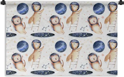 Produktbild von MuchoWow® Wandteppich Wandbehang Katze - Fuchs - Sterne - Jungen - Mädchen - Kinder - Kinder 60x40 cm Tapisserie Dekoration Wandtuch - Wanddekorationen