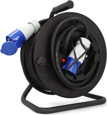 Productafbeelding van Kabelhaspel met 1 CEE - Stekker en 1 CEE - Koppeling - Verlengkabel voor duurzaam gebruik op de camping en buiten - Met parkeerrem - IP44-25 m