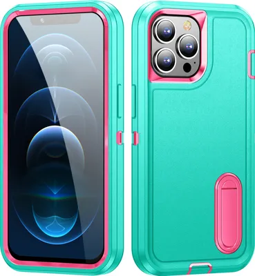 Produktbild von Hülle für iPhone 12 / 12 Pro Hybrid Dreilagige Robust Stoßfest Schwerlast Schutzhülle mit Ständer Türkis