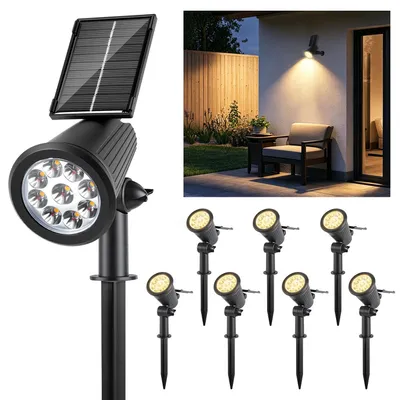 Produktbild von Vigevee 8X LED Solar Gartenstrahler mit Erdspieß Gartenleuchte Solarleuchte Solarstrahler Außen Wasserdicht IP65 3W Warmweiß
