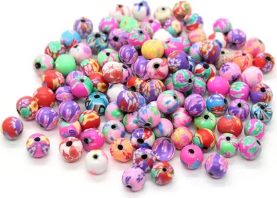 Produktbild von 100 Stück 10mm Runde Blumenperlen - Weiche Keramikperlen - Gemischte Farbige Runde Perlen für das Armbänder-Machen - Kreative Hobbyperlen
