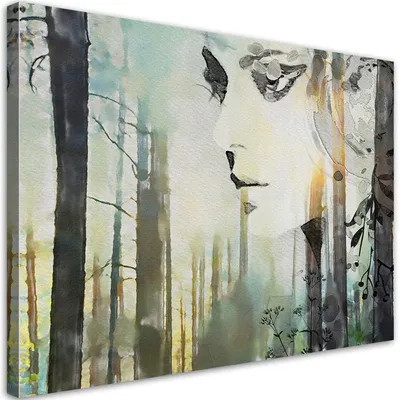 Obrázek produktu pro Obraz na plátně abstraktní žena tvář v lese 120x80 Feeby zelený obraz na zeď připravený k zavěšení
