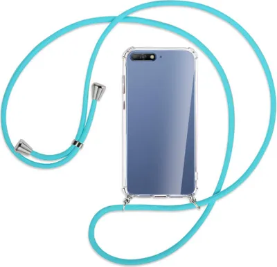Produktbild von Handykette Backcover-Schutzhülle mit Band (Metall silberfarben) für Huawei Y6 2018 - türkis