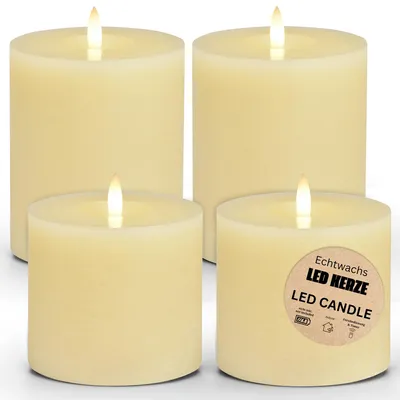 Immagine prodotto di Candele LED a colonna 4 cera, fiamma tremolante, Ø 10 cm, bianco crema