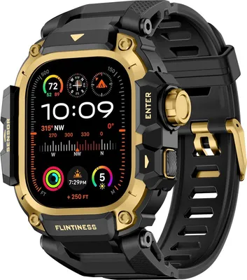 Produktbild von Stravo Metall-Schutzhülle mit TPU-Sportarmband für Apple Watch Ultra 49 mm Ultra 1/2/3 – Robust, integriertes Armband – Schwarz/Gold