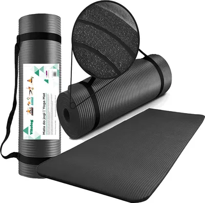 Immagine prodotto di Tappetino da ginnastica Vitolog con tracolla Tappetino da fitness Tappetino per esercizi in gomma 180 cm Nero NBR 180 x 60 cm