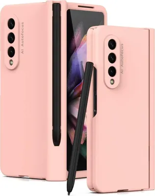 Image de Etui pour Galaxy Z Fold 3 5G, PC rigide avec protection de la charnière et porte-stylo, avec protection d'écran Rose