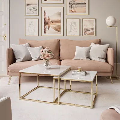 Produktbild von YOSHI 2in1 Couchtisch Hochglanz Gold Chrom/ Weiß Hochglanz