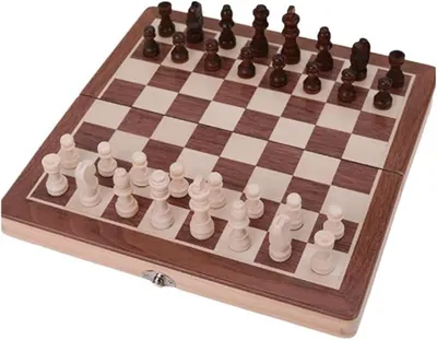 Imagen del producto de Juego de ajedrez de madera, no magnético, con tablero plegable