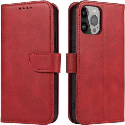 Produktbild von Magnet Case Hülle für iPhone 14 Pro Max Hülle mit Flip Wallet Ständer rot