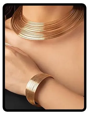 Produktbild von Cubahop Multi Layer Open Filament Halskette und Armband Set Punk Legierung Choke