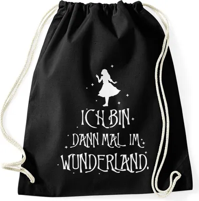 Produktbild von Turnbeutel Ich bin dann mal im Wunderland Spruch Moonworks® schwarz unisize