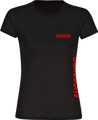 Produktbild von multifanshop Damen T-Shirt - Augsburg - Brust & Seite, schwarz, Größe XXL