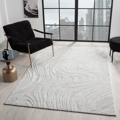 Produktbild von Teppich Wohnzimmer teppich Schlafzimmer 3D Effekt modern Weich kurzflor Wellenmuster Qualitativ, Farbe:Grau, Maße:80x150 cm