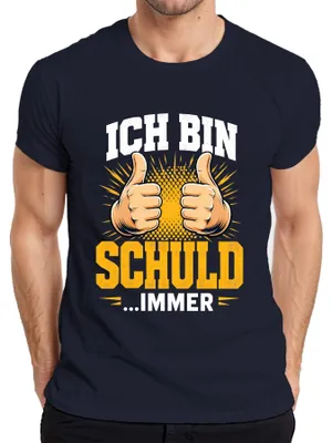 Productafbeelding van "Ik ben schuldig, altijd grappig" - Statement T-shirt voor heren, marineblauw, maat M