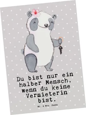 Produktbild von Mr. & Mrs. Panda Postkarte Vermieterin Herz - Grau Pastell - Geschenk, einzelkarte, Grußkarte, Ansichtskarte, Postkarten, Ansichtskarten
