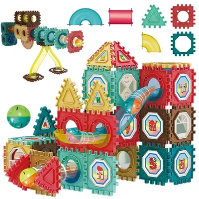 Image de Ensemble éducatif 3D de blocs de construction magnétiques Woopie avec circuit à billes, 68 pièces