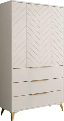 Produktbild von MIRJAN24 Kleiderschrank Xylix 2D3SZ, Schlafzimmer Drehtürenschrank mit zwei Drehtüren und drei Schubladen, Griffe und Füße aus Metall in der Farbe Gold (Farbe: Sandbeige)