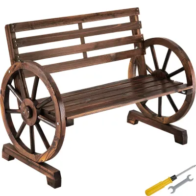 Obrázek produktu pro Zahradní lavička Tectake, design připomínající kola, masivní dřevo s povrchovou úpravou, rozměry 106 x 55 x 78 cm, nosnost 320 kg