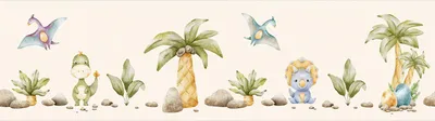 Produktbild von Sanders & Sanders selbstklebende Tapetenbordüre Dinosaurier Beige und Grün 10 x 500 cm