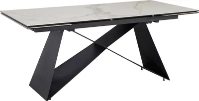 Produktbild von FineBuy Esstisch ausziehbar 180–260 cm Weiß Glas-Keramik Tischplatte moderner Esstisch mit X-Metallgestell – kratzfest hitzebeständig & pflegeleicht