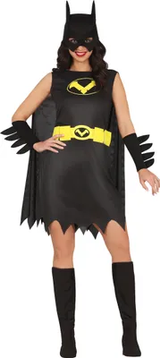 Produktbild von FIESTAS GUIRCA Schwarze Superheldin Karneval Kostüm Damen  Superheldenkleid, Fledermaus Maske u. Umhang  Faschingskostüm Erwachsene Damen Größe L 40-42