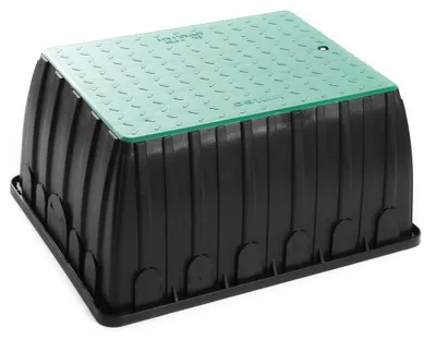 Produktbild von BirnePower Ventilbox Jumbo 64x51cm – Robuster Ventilkasten für Bewässerung, PP Verteilerkasten für 6 Magnetventile mit grünem Deckel