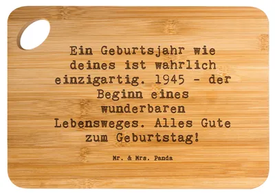Produktbild von Mr. & Mrs. Panda Schneidebrett Spruch 1945 Geburtstag - Transparent - Geschenk, Happy Birthday, Holzbrett, Holzbrettchen, Geburtstagsgeschenk, Brett, Frühstücksbrett