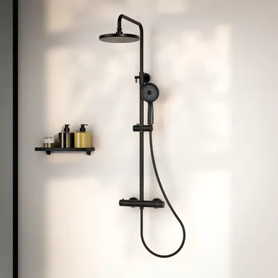 Image de Ensemble de douche effet pluie Mirlux - Douche de pluie avec mélangeur thermostatique et pommeau de douche - Noir