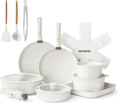BEZIA 17-teilig Kochgeschirr-Set - Keramik Antihaft Mit Abnehmbaren Griffen