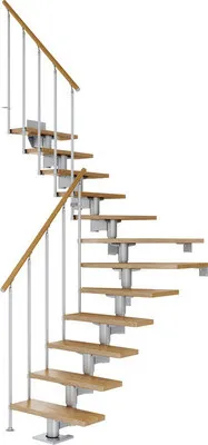 Produktbild von Pertura Mittelholmtreppe Chiron Eiche Leimholz Perlgrau 1/4 gewendelt unten links/rechts 75 cm 12 Stufen / 13 Steigungen