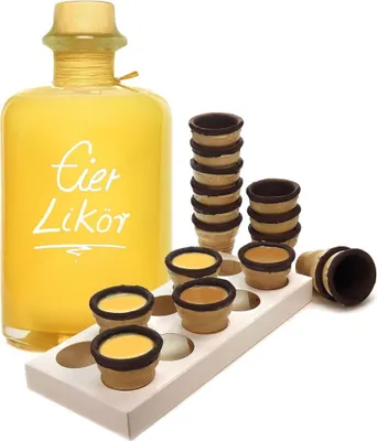 Produktbild von Eierlikör 0,5L mit Waffelbechern & Becherhalter Sehr sämig & süffig 20% Vol.