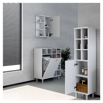Produktbild von Badschrank Fynn, Weiß, 78,4 x 91,6 cm, mit Körben zur organisierten Aufbewahrung im Badezimmer