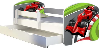 Image de ACMA lit d'adolescent lit d'enfant lit junior set complet avec matelas sommier à lattes et protection contre les chutes blanc 06 formule 1 160x80 + coffre de lit