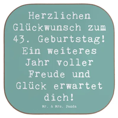 Produktbild von Mr. & Mrs. Panda Untersetzer für Gläser Spruch 43. Geburtstag Freude - Meeresbrise - Geschenk, gläseruntersetzer, Party Ideen 43 Jahre, Geburtstagsgeschenk, Jubiläum