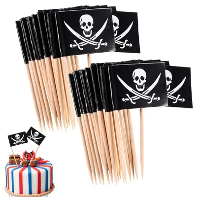 Piratenflaggen, 100 Stück, Torten- & Cocktaildeko