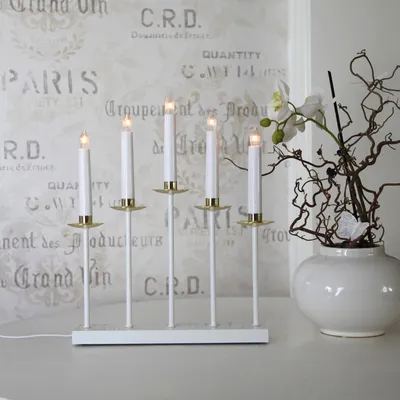Immagine prodotto di Lampadario da finestra GRETA - candeliere - 5 fiamme - H: 37cm - lampadine E10 - bianco/oro