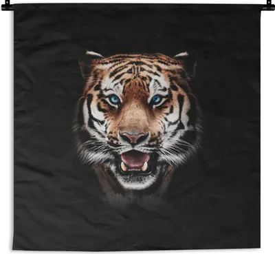 Produktbild von MuchoWow® Wandteppich Wandbehang Tiger - Tiere - Schwarz 150x150 cm Tapisserie Dekoration Wandtuch - Wohnaccessoires - Modernes
