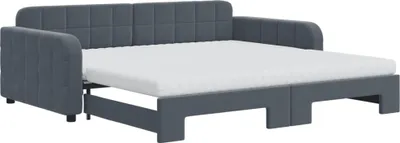 Productafbeelding van vidaXL Uittrekbaar dagbed met matrassen, donkergrijs, 100x200 cm, fluweel