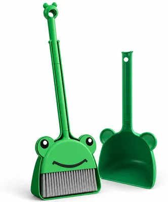 Produktbild von Kinderbesen Mini, Frosch Besen für Kinder mit langem Griff, grünes Kehrwerkzeug für Haushalt, Rollenspiele und spielerisches Aufräumen