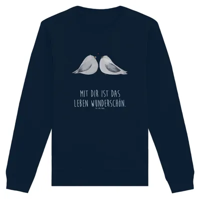 Produktbild von Mr. & Mrs. Panda Baumwoll Pullover Turteltauben Liebe Größe S - French Navy - Geschenk, Verliebt, Sweater, Bio, Freundin, Pulli, Hochzeitstag, Sweatshirt