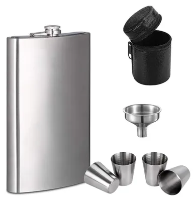 Edelstahl-Flasche U-Form 354,88 ml mit Trichter & 4 Bechern