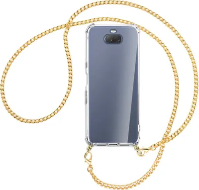 Produktbild von Handykette Backcover-Schutzhülle mit Band (Metall goldfarben) für Sony Xperia 10 - goldfarbene Kette