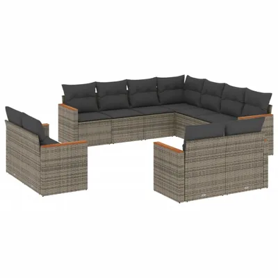 Image de Salon de jardin modulaire 11 places, résine tressée gris, coussins déhoussables lavables, rangement intégré, résistant aux UV