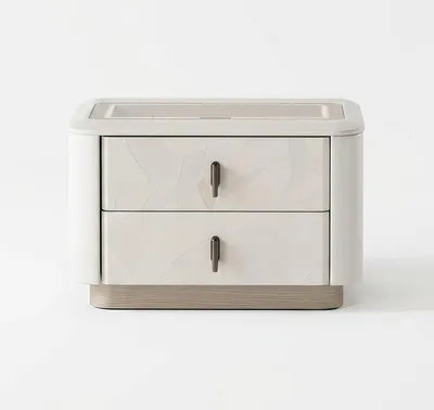 Productafbeelding van Nachtkastje, modern, beige, luxe design, nachtkastje, bijzettafeltje, glas
