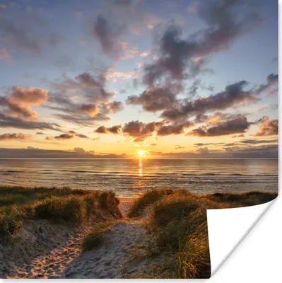 Produktbild von MuchoWow® Poster Farbenfroher Sonnenuntergang über den ruhigen Dünen 30x30 cm - Wandposter - Printing
