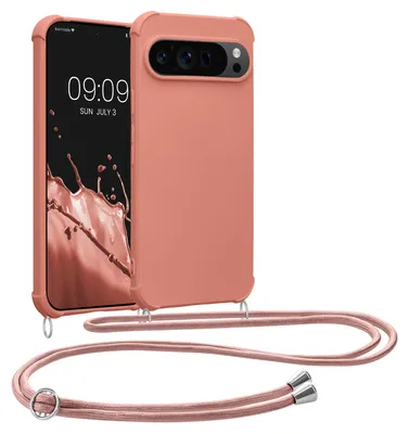 Produktbild von kwmobile Necklace Case kompatibel mit Google Pixel 9 / Pixel 9 Pro Hülle - Cover mit Kordel zum Umhängen - Silikon Schutzhülle Perlmutt