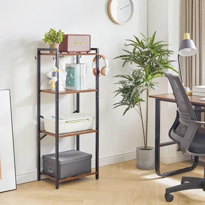 Zdjęcie produktu dla Półka na książki, 4-poziomowa, ze stalową ramą, wymiary: 43 x 29 x 112 cm, styl rustykalny, kolor: brązowy + czarny